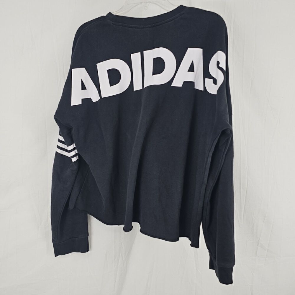 Adidas Women's Size Large Black Spellout Sweatshirt Cropped Raw Hem - Picture 4 of 4
